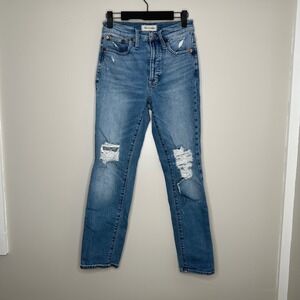 Madewell The Perfect Vintage Jean Distressed Ripped Light Wash Denim Size 24‎